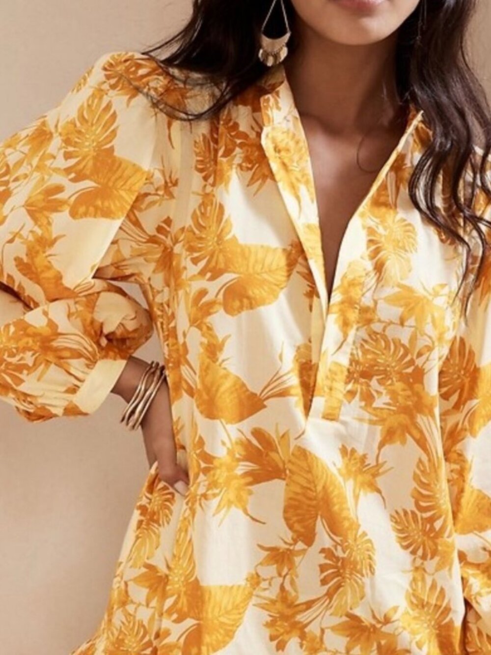 Banana Republic Yellow Floral Print Tunic Dress